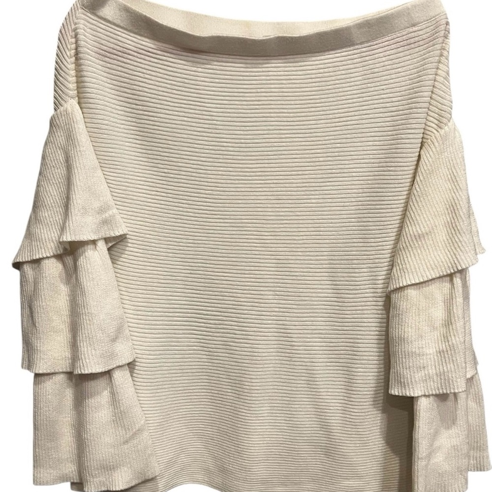 Sugarlips Off-the-Shoulder Cream Sweater with Ruffle Sleeves - Picture 4 of 8
